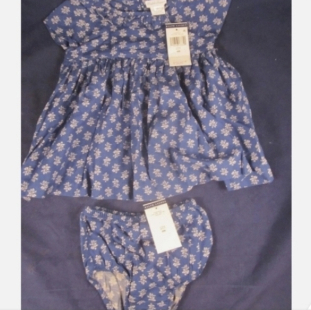 Ralph Lauren Blue Floral Kids Dress Set With Matching Bottoms Sz 9 Months